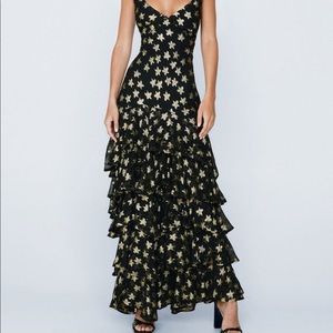 Metallic Star Print Maxi Dress